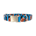 Blue Striped Football Dog Collar - metal silver
