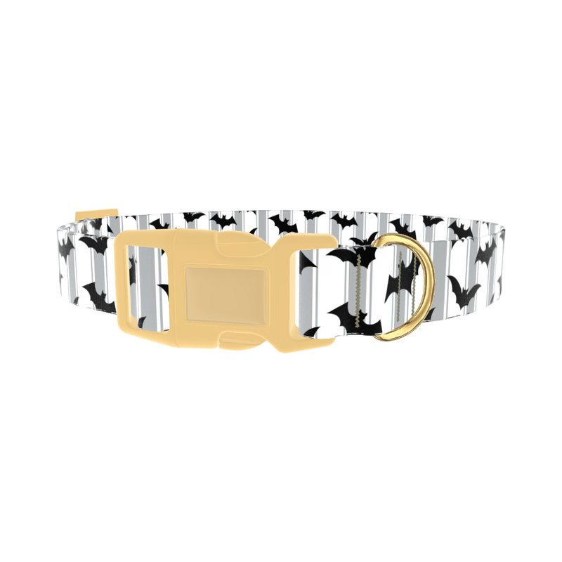 Striped Bat Halloween Dog Collar - plastic gold