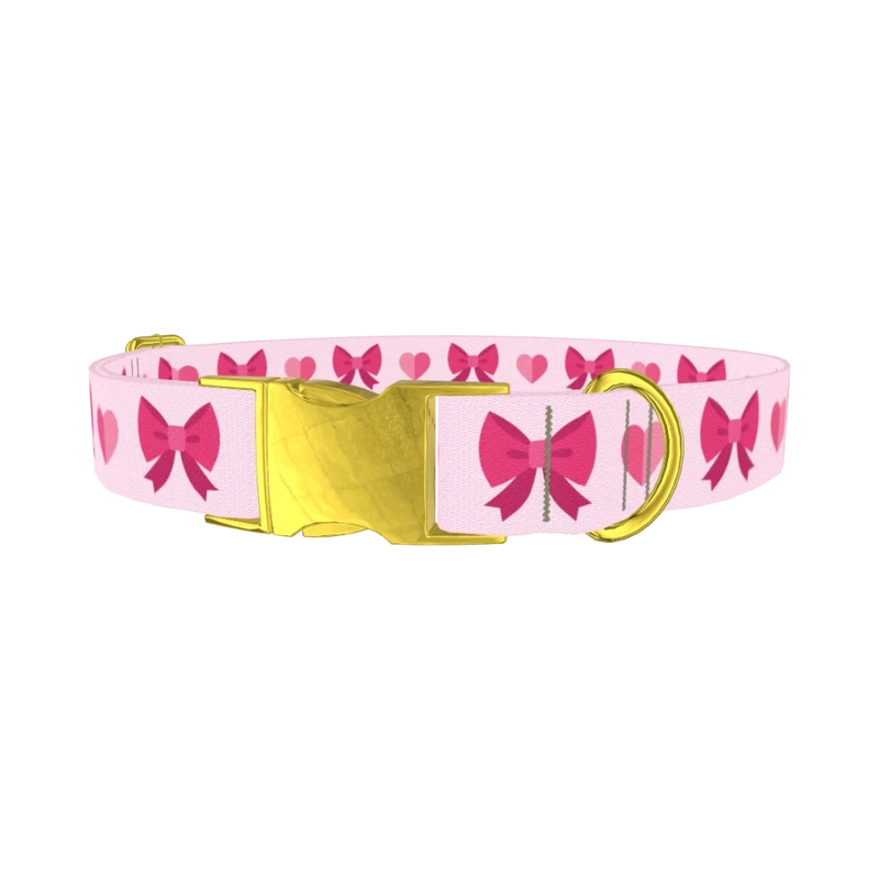 Ribbon Heart Dog Collar - metal gold