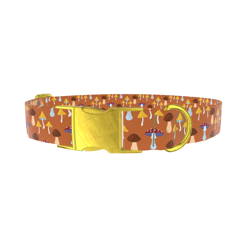 Autumn Mushroom Dog Collar - metal gold