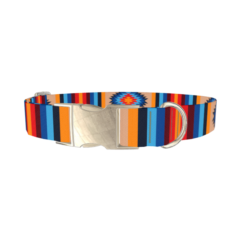 Aztec Geometric Dog Collar - metal silver