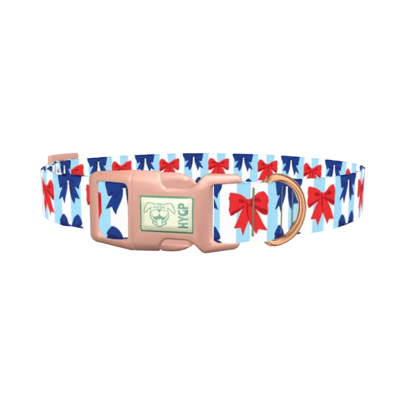 Patriotic Bow Dog Collar - plastic rose gold
