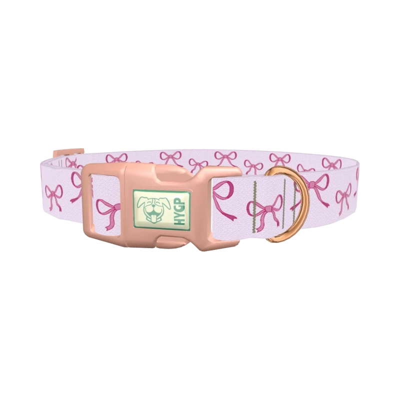 Pink Bow Design Dog Collar - plastic rose gold