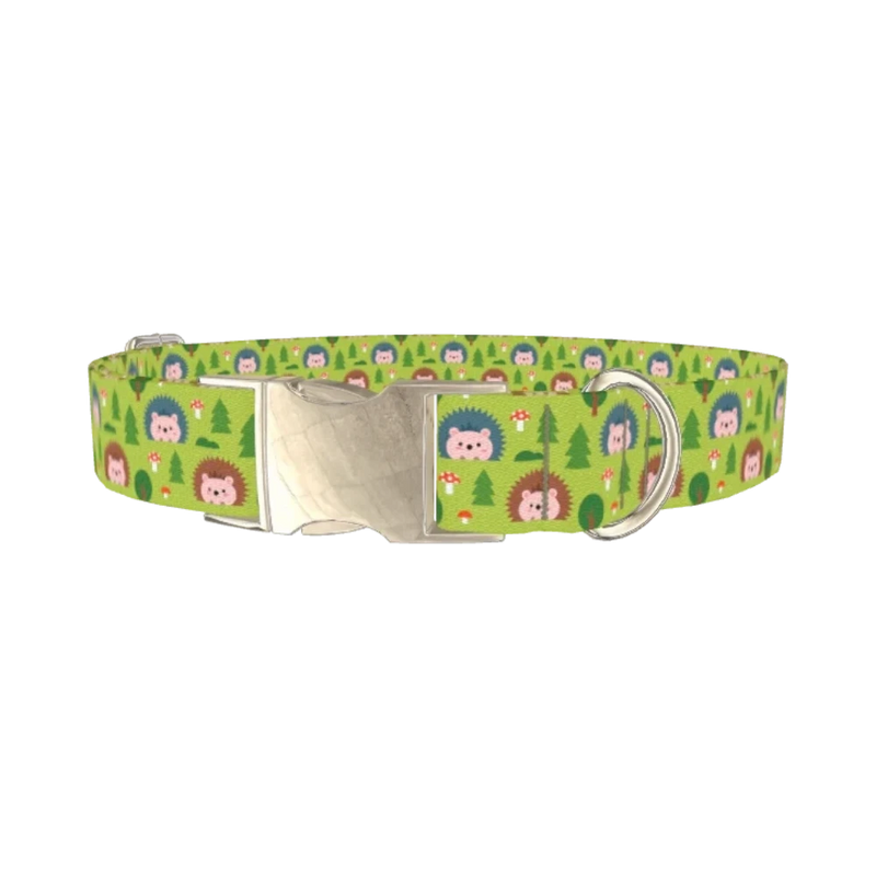 Woodland Hedgehog Dog Collar - metal silver