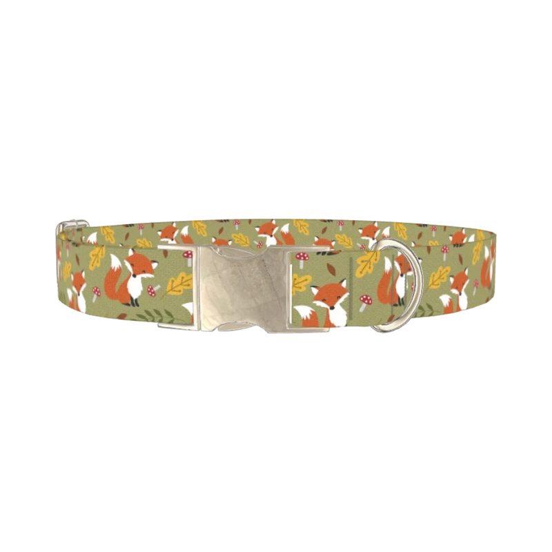 Autumn Fox Dog Collar - metal silver