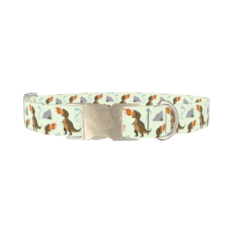 Dinosaur Fire Breath Dog Collar - metal silver