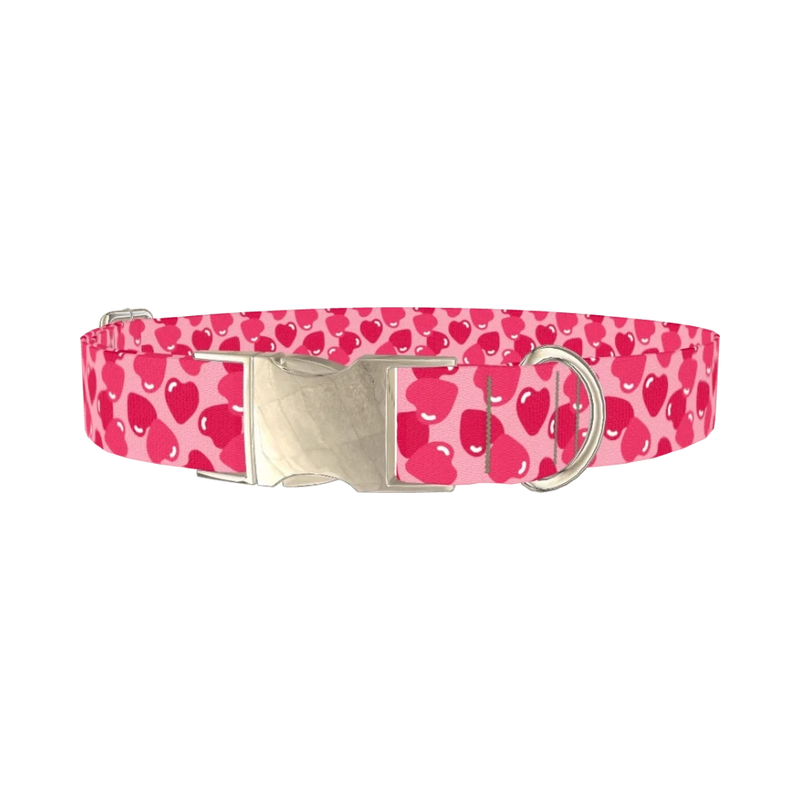 Geometric Red Heart Dog Collar - metal silver
