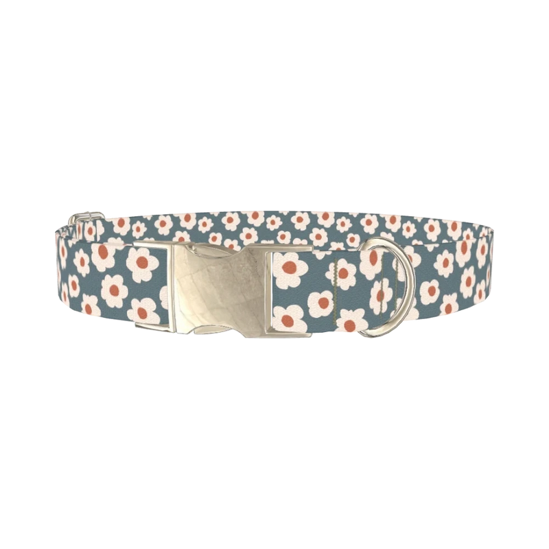 Dark Grey Daisy Dog Collar - metal silver