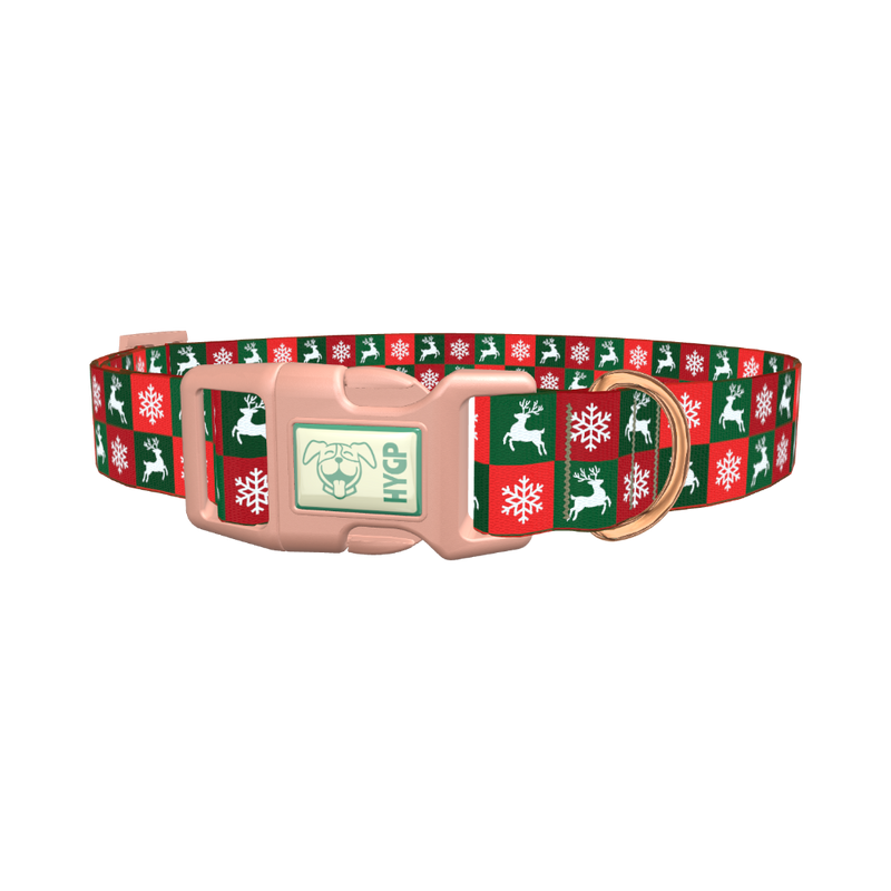 Christmas Plaid Deer Dog Collar - plastic rose gold