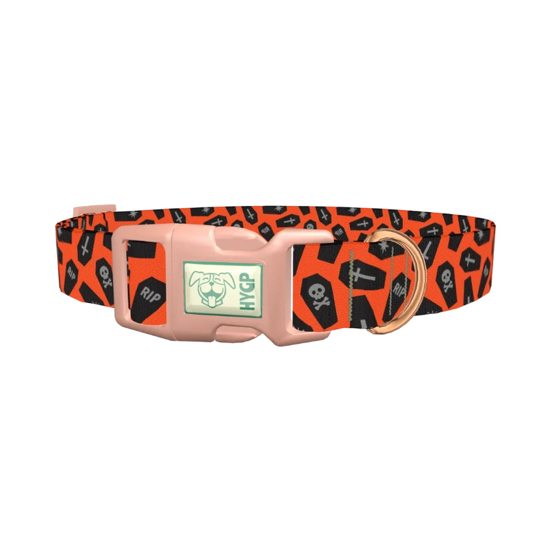 Orange Coffin Halloween Dog Collar - plastic rose gold