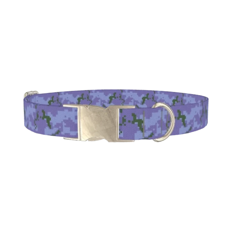 Purple Digital Camo Dog Collar - metal silver