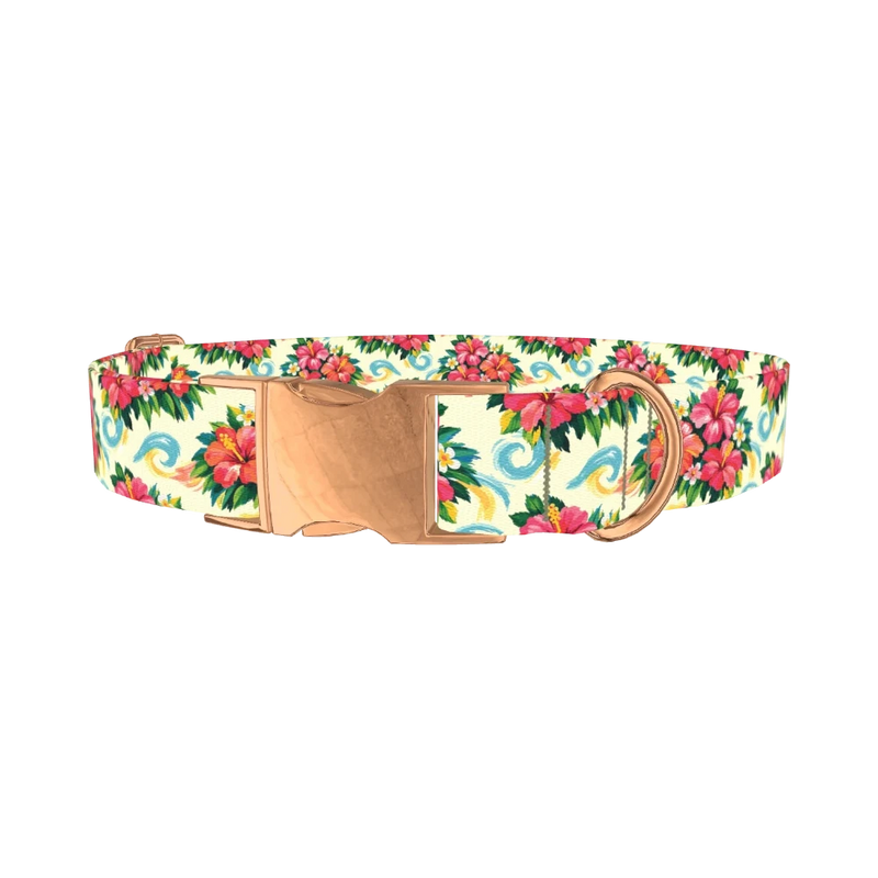 Tropical Hibiscus Dog Collar - metal rose gold