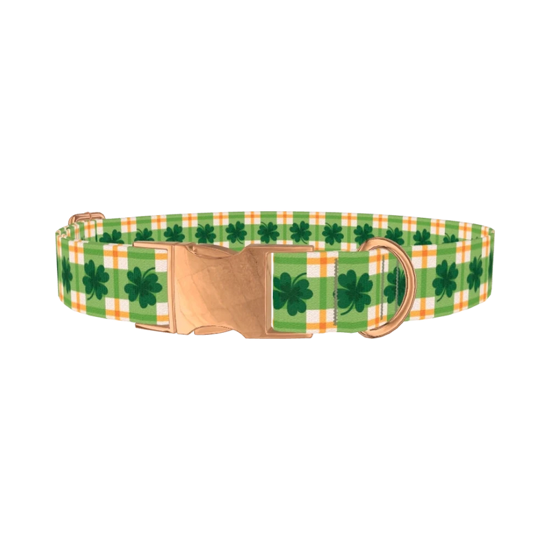 Plaid Clover Dog Collar - metal rose gold