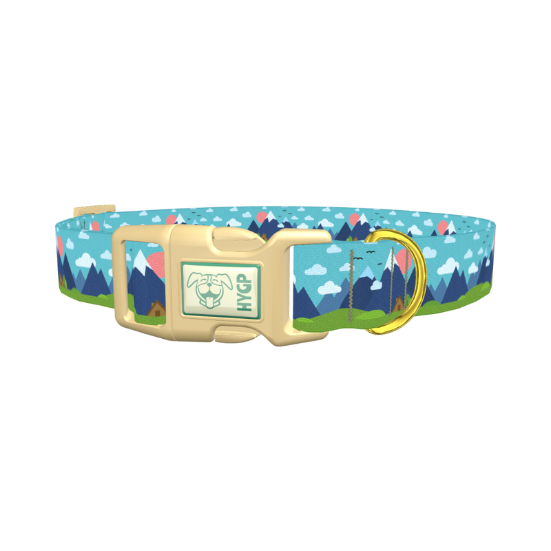 Mountain Landscape Dog Collar - plastic gold