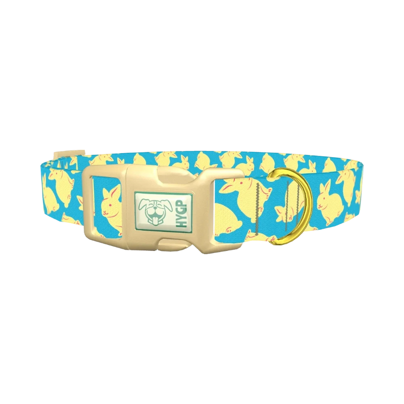 Yellow Bunny Pattern Dog Collar - plastic gold