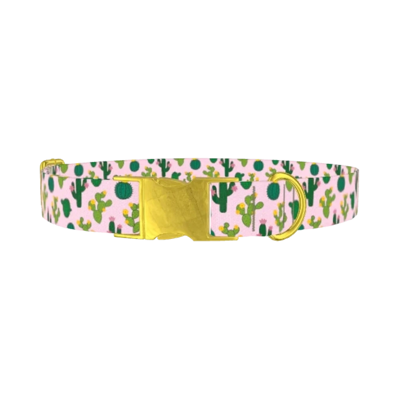 Floral Cactus Dog Collar - metal gold