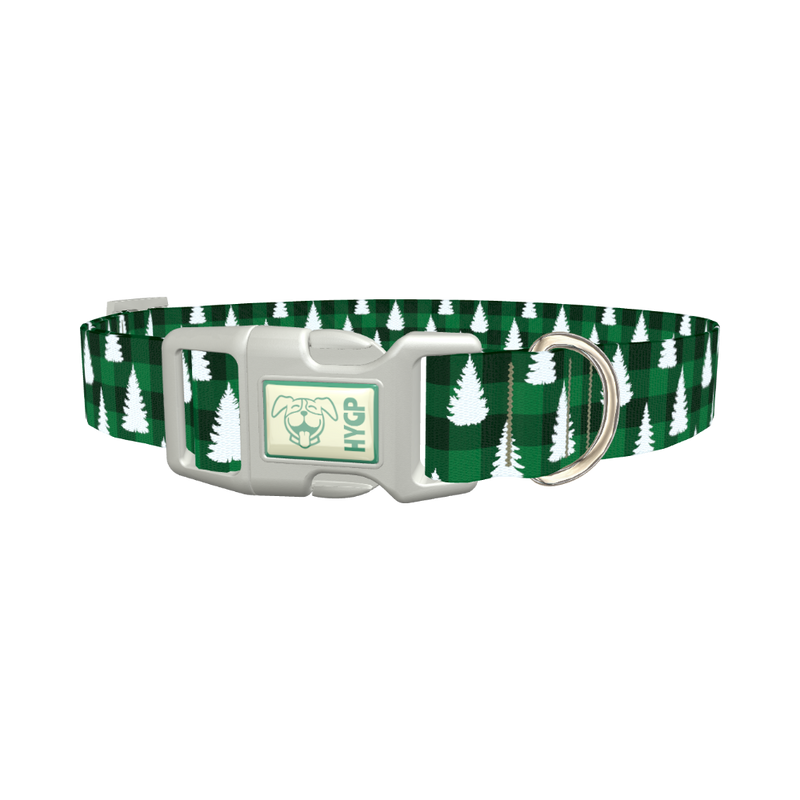 Fir Plaid Dog Collar - plastic silver