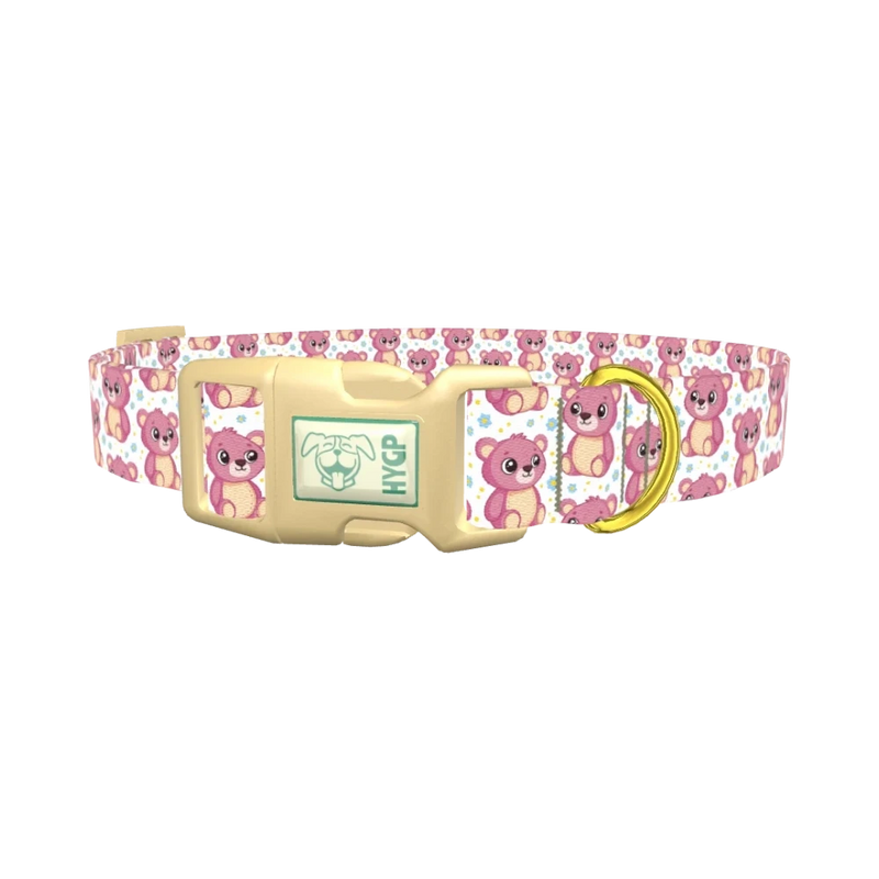 Pink Teddy Floral Dog Collar - plastic gold