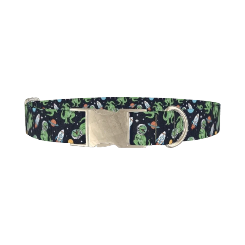 Floral Dinosaur Dog Collar - metal silver