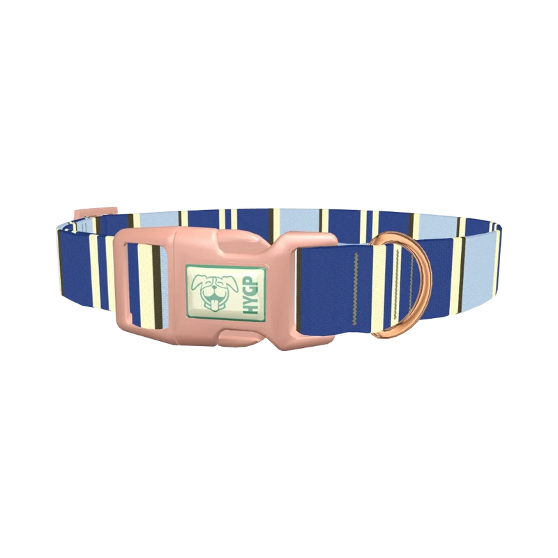 Navy Stripes Dog Collar - plastic rose gold