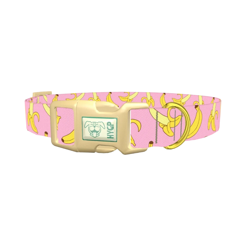 Pink Banana Pattern Dog Collar - plastic gold