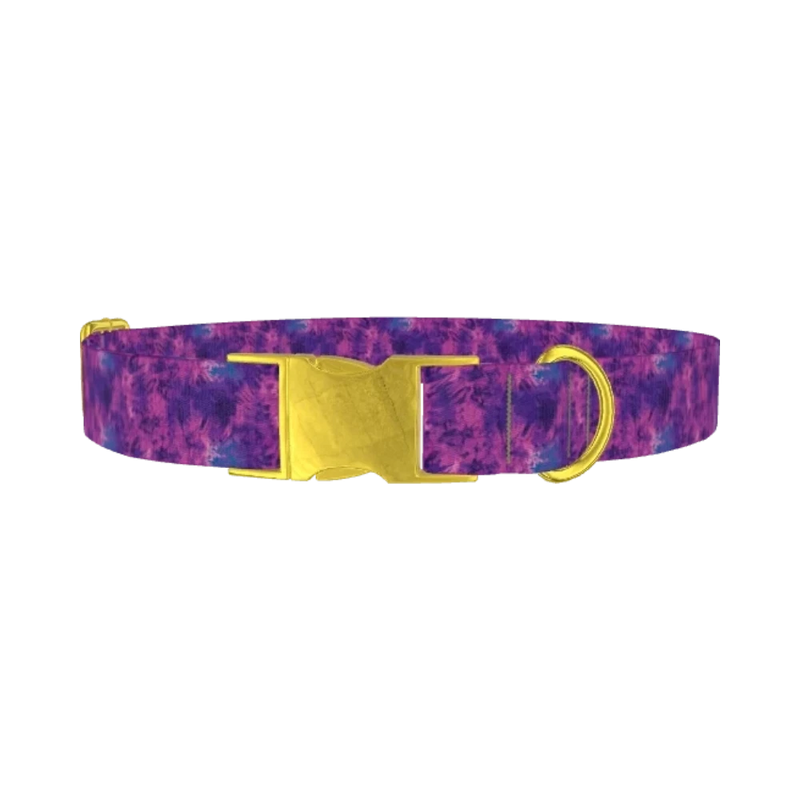 Purple Tie-Dye Dog Collar - metal gold