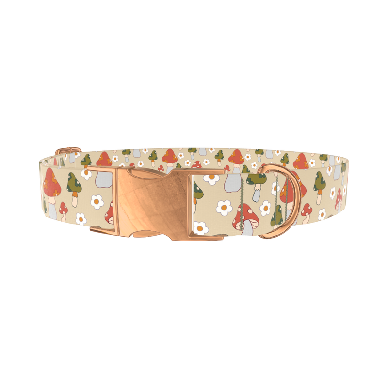Mushroom and Daisy Dog Collar - metal rose gold