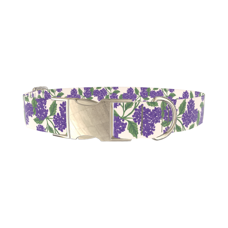 Purple Hydrangea Dog Collar - metal silver