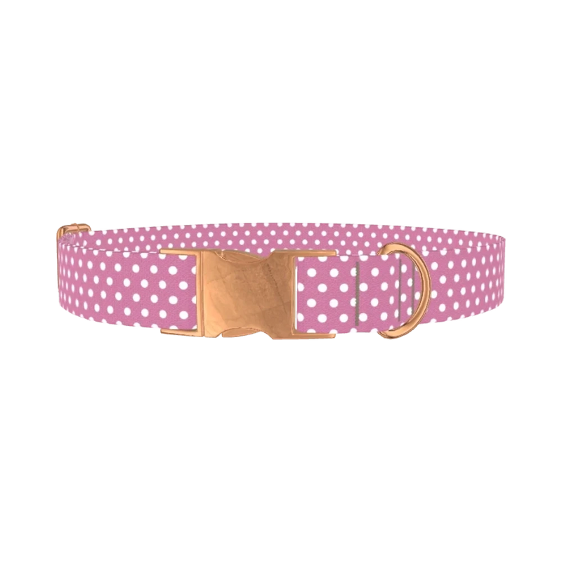 Pink Polka Dot Dog Collar - metal rose gold