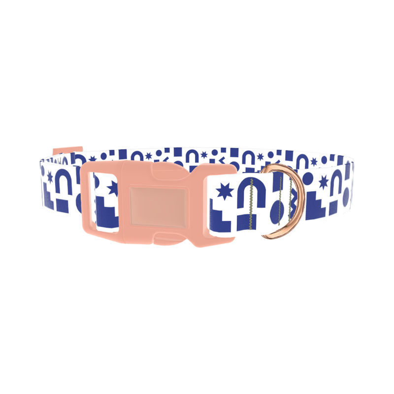Navy Geometric Shapes Dog Collar - plastic rose gold