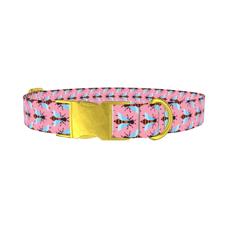 Bee Pattern Dog Collar - metal gold