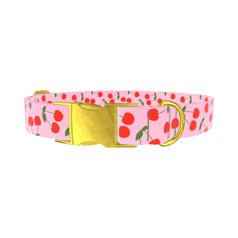 Cherry Pattern Dog Collar - metal gold