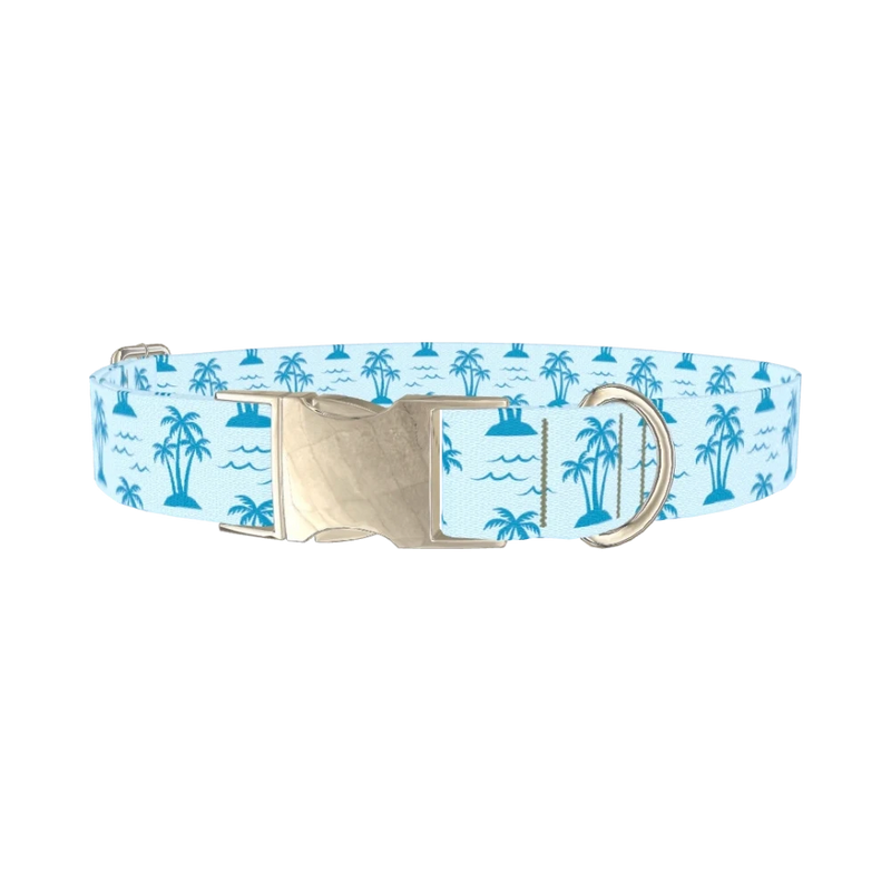 Blue Palm Island Dog Collar - metal silver