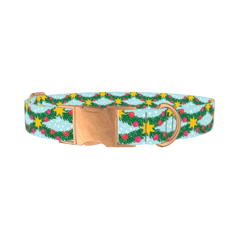 Christmas Branches Dog Collar - metal rose gold