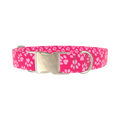 Pink Heart Paw Print Dog Collar - metal gold