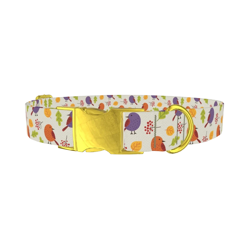 Autumn Bird Dog Collar - metal gold