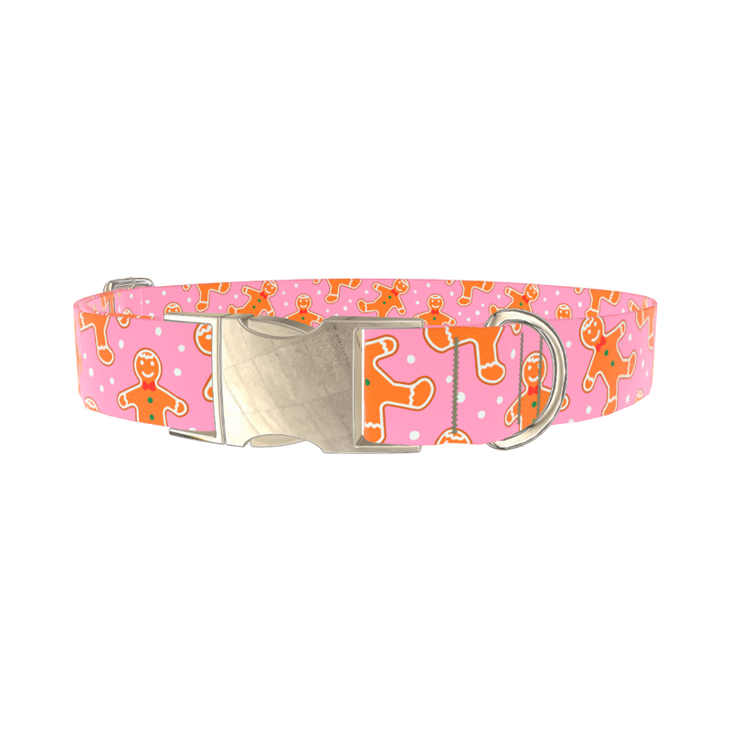 Gingerbread Christmas Dog Collar - metal silver