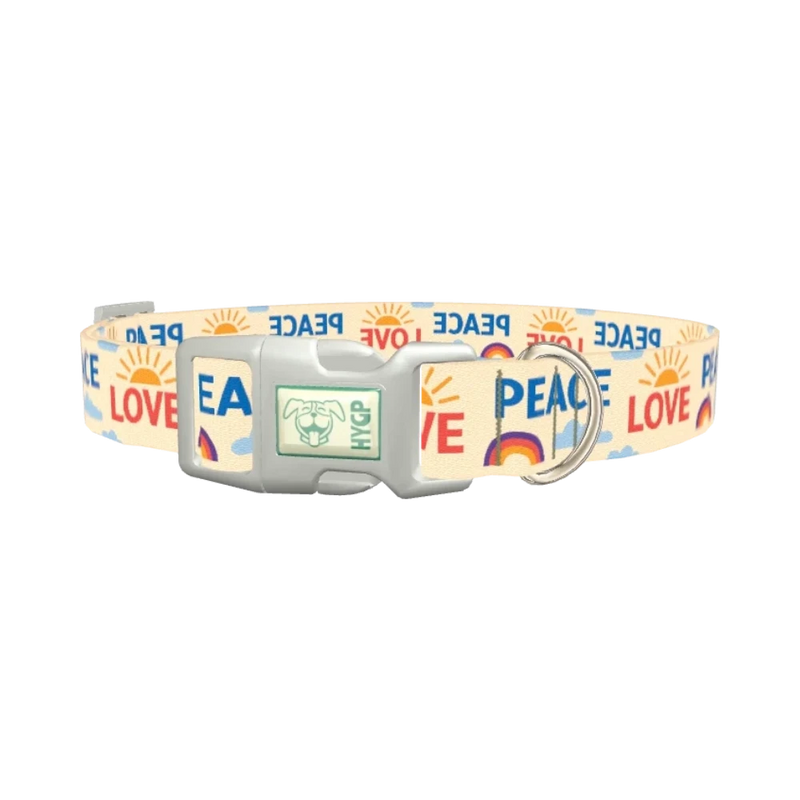 Peace Love Rainbow Dog Collar - plastic silver