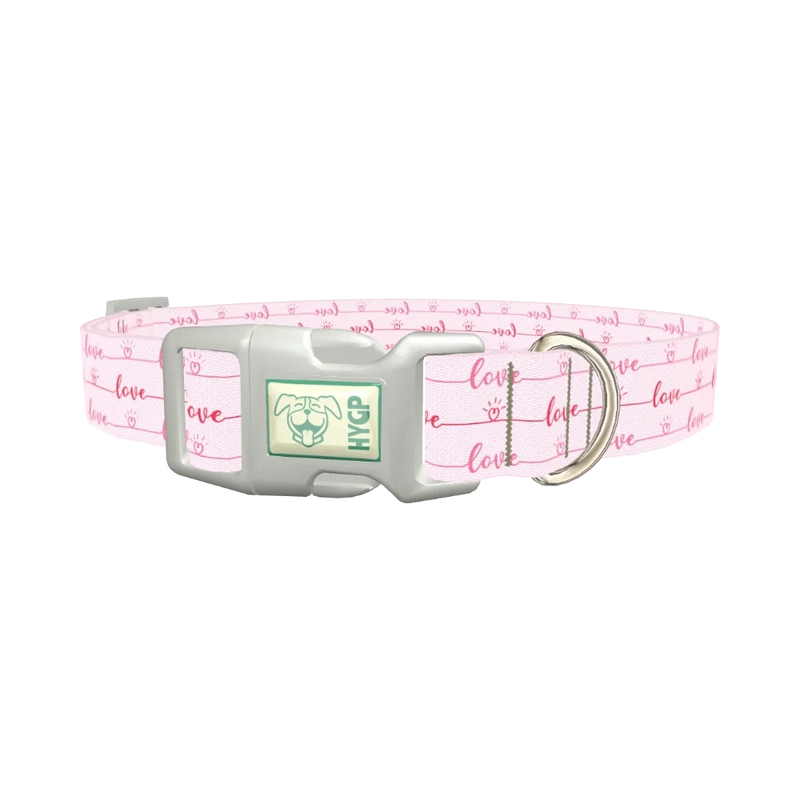 Pink Love Script Dog Collar - plastic silver