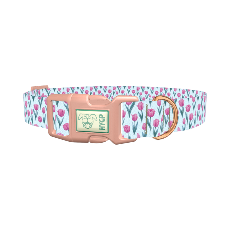 Floral Tulip Dog Collar - plastic rose gold