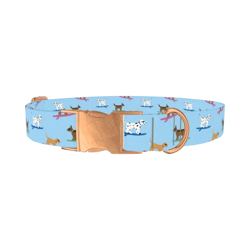 Surfing Dogs Blue Dog Collar - metal rose gold