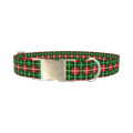 Green White Plaid Dog Collar - metal silver