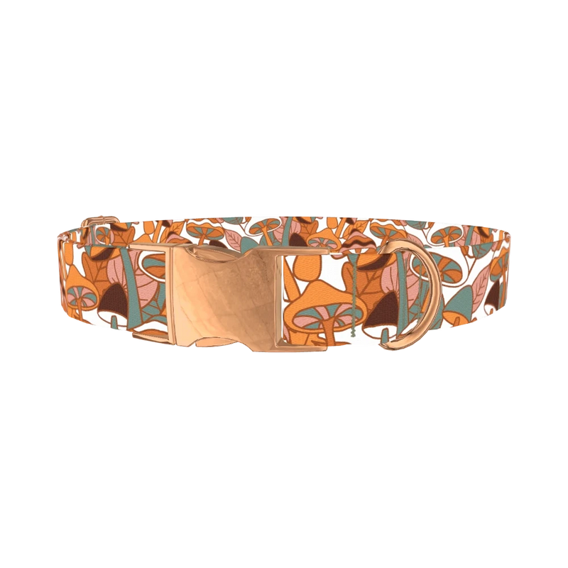 Forest Mushroom Dog Collar - metal rose gold