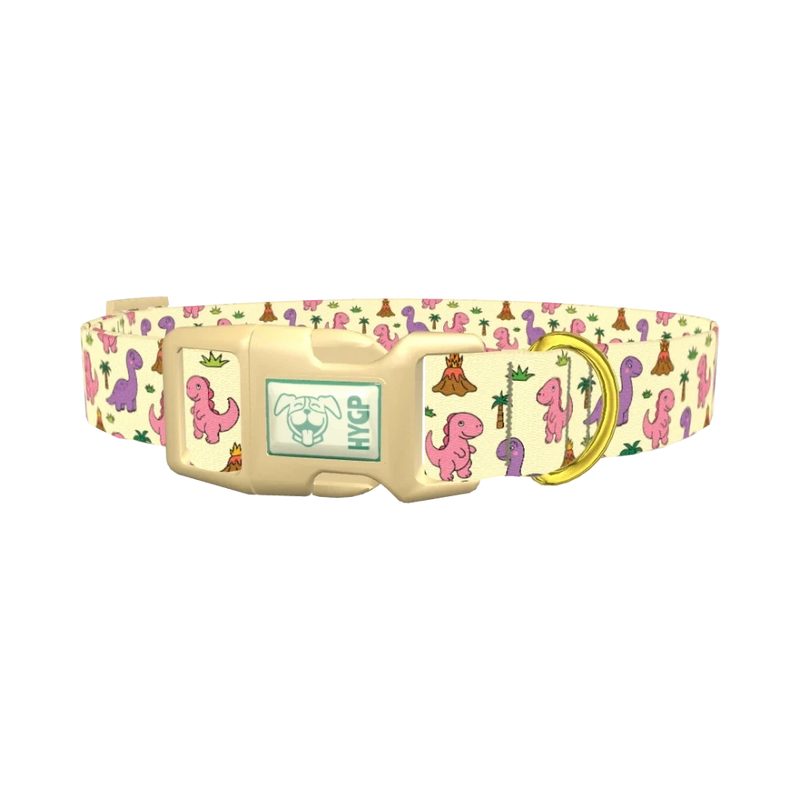 Cartoon Dino Volcano Dog Collar - plastic gold