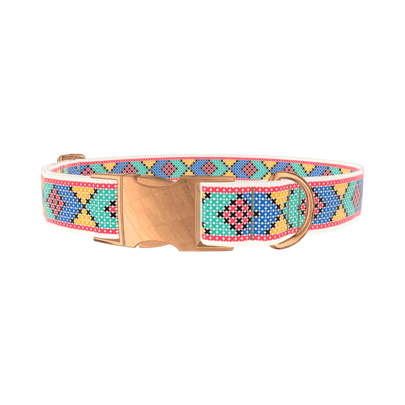 Geometric Pattern Dog Collar - metal silver