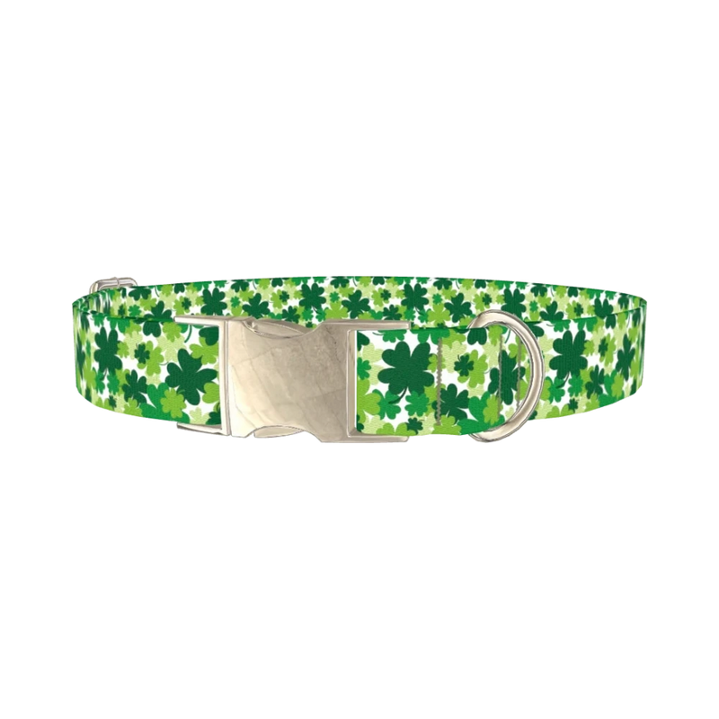 Green Clover Pattern 8870529237207 Dog Collar - metal silver