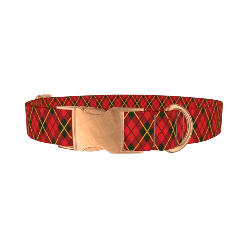 Rhombus Christmas Plaid Dog Collar - metal rose gold