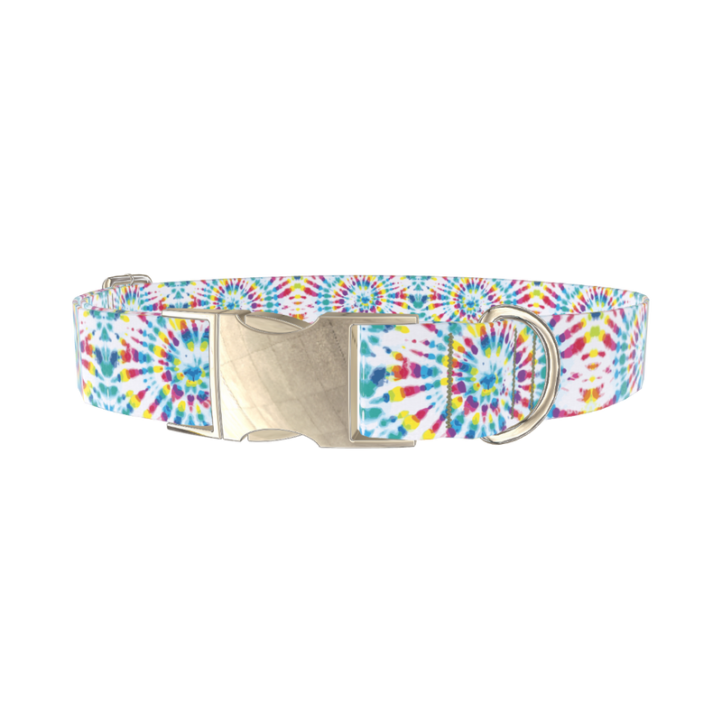 Spiral Tie-Dye Dog Collar - metal gold