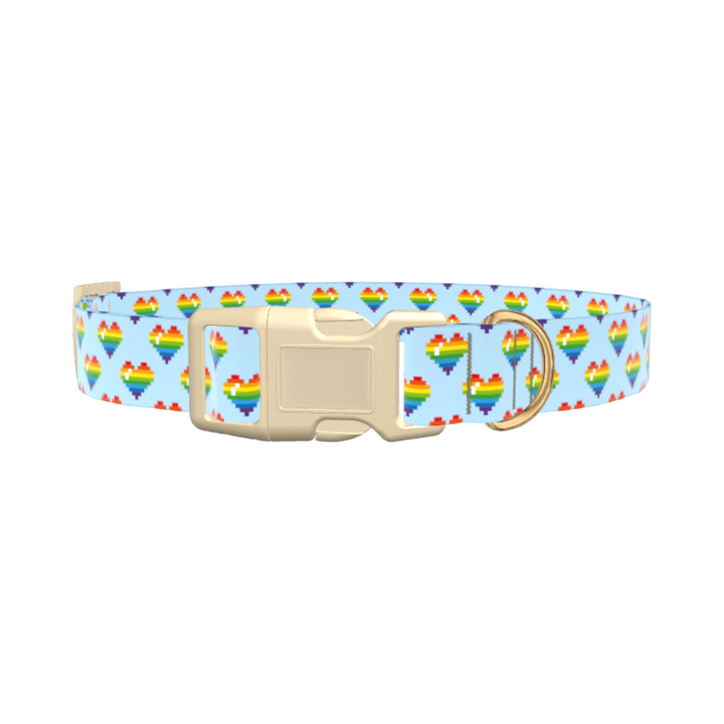 Pixel Rainbow Heart Dog Collar - plastic rose gold