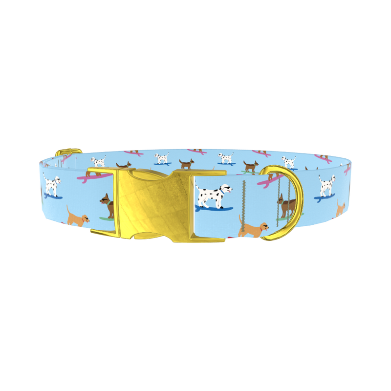Surfing Dogs Blue Dog Collar - metal rose gold